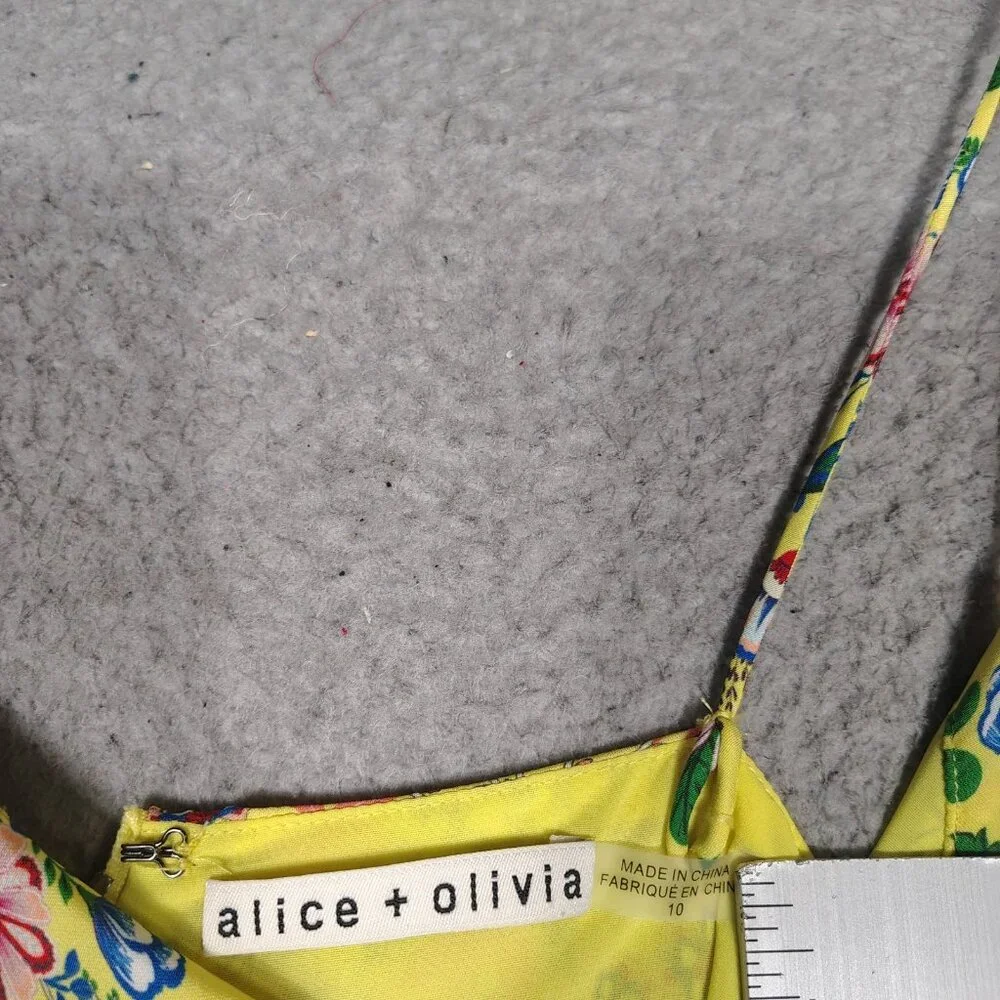 Alice + Olivia Maxi Dress Women 10 Yellow Multi Floral Side Slit Spaghetti Strap - Picture 4 of 14